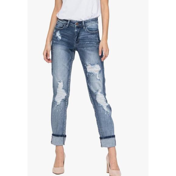 Judy Blue Plus Destroyed Mid-Rise Bleach Splatter Boyfriend Fit Size 20W - Picture 2 of 12
